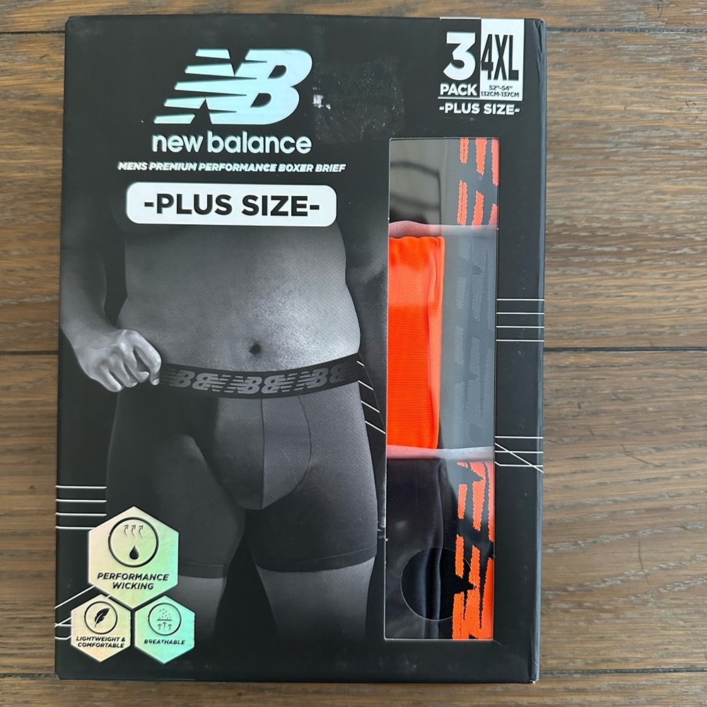 New Balance Men's Boxer Briefs - Black and Orange Size 4XL New With Tags 3 Pack